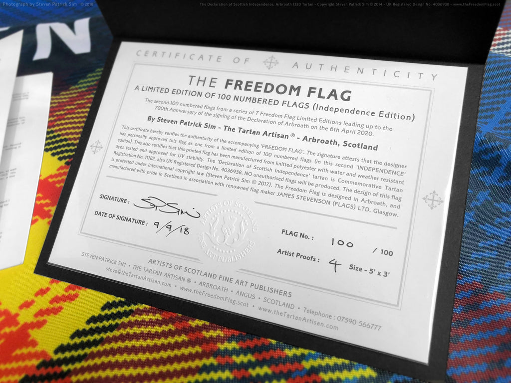 The Freedom Flag one hundred numbered flags with certificate